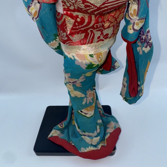 Japanese GEISHA Real Life Doll Red Fan Butterfly Kimono Antique Vintage Clothes - Picture 11 of 13